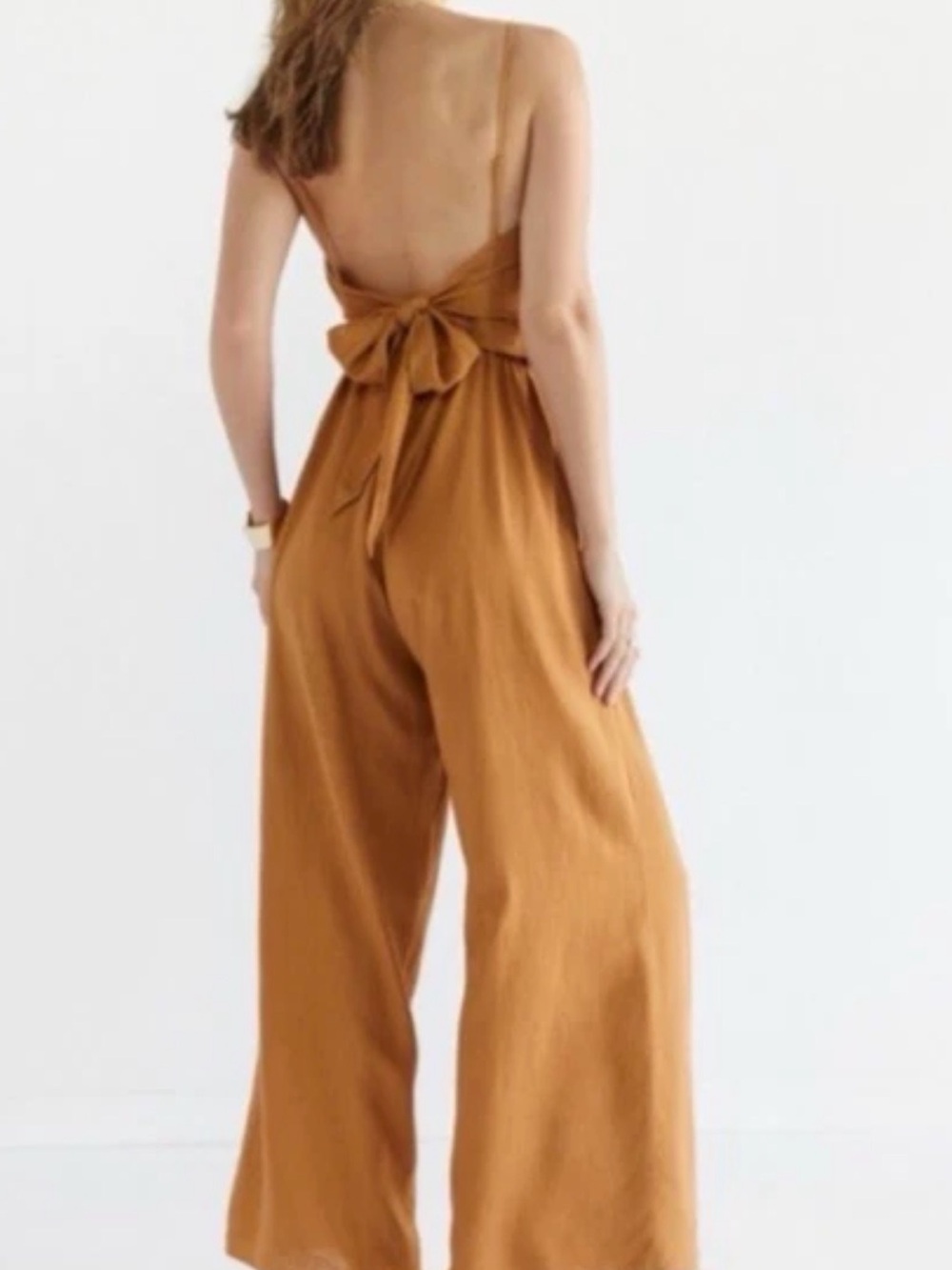 Back-Tie Wide-Leg Jumpsuit in Camel - Picture 1 of 16